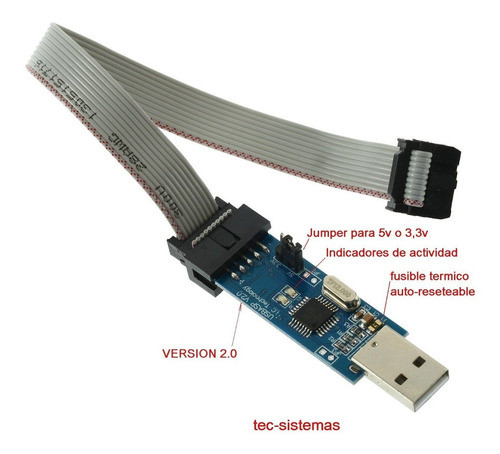 Programador Usbasp Usbisp 3v Ó 5v Atmel Atmega Arduino Recto 1