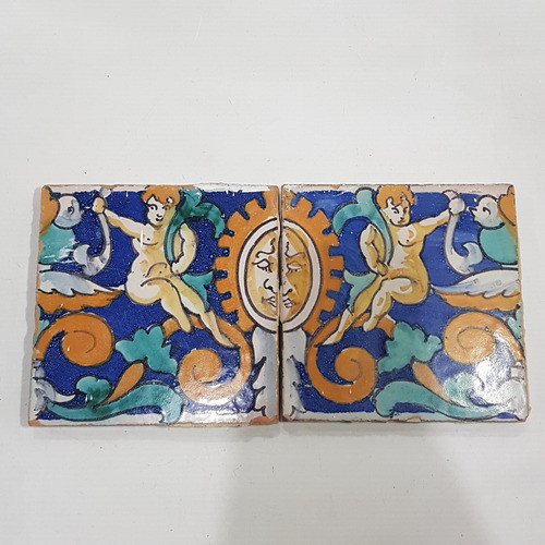 Antiguas Mayólicas Española Siglo Xix Set X 2 Angelitos 7721 1