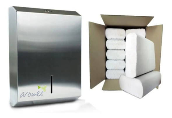 Dispenser Tolla Intercalada Acero + 10 Pack De 250 Blancas 0