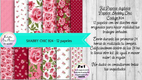 Papeles Digitales Shabby Chic Rosa Y Rojo B24 1