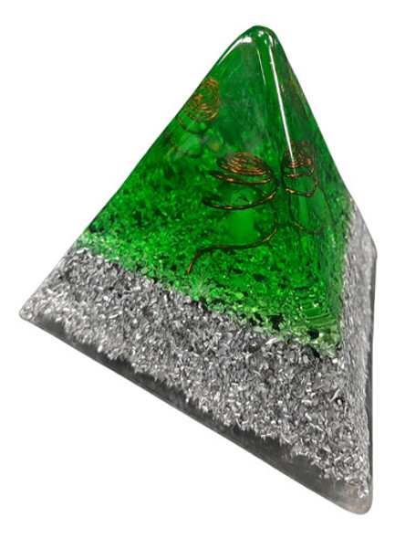 Orgonita Pirámide Tetraédrica Verde Con Cristal De Cuarzo 0