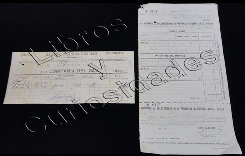 Antiguos Recibos Cía. Primitiva De Gas Bs As Y Elec. 23074 0