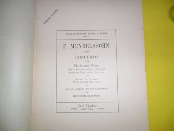 Antigua Partitura Concerto Mendelssohn Bartholdy Op 64 Piano 1