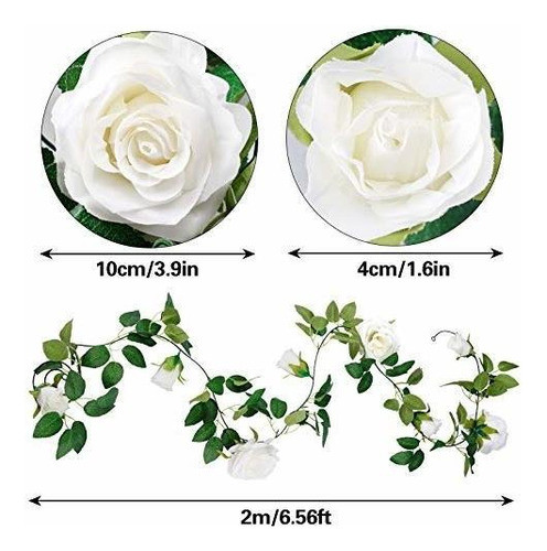 Cocoboo 4pcs 26.2 Pies Artificial Rose Vines Fake Silk White 1