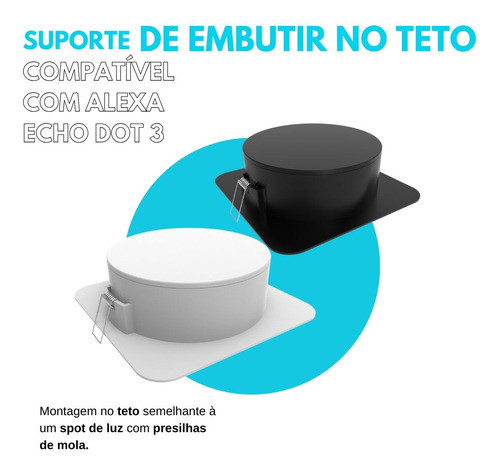 Suporte Quadrado Embutir Para Alexa Echo Dot 3 Teto Branco 1