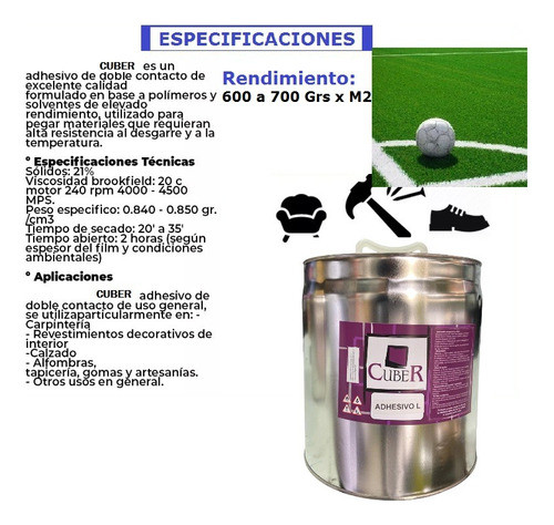 Pegamento Adhesivo De Contacto Cesped Sintetico X 14 Kg 1