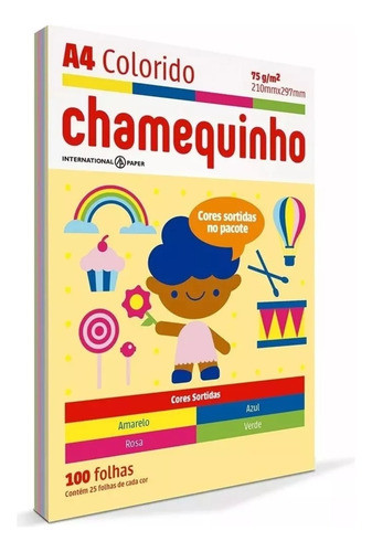 Chamequinho Folhas Papel Sulfite Colorida Escolar Escritório 0