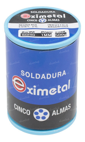 2 Rollos Estaño 1/2kg 500gr 60/40 Eximetal Diametro 1mm 0