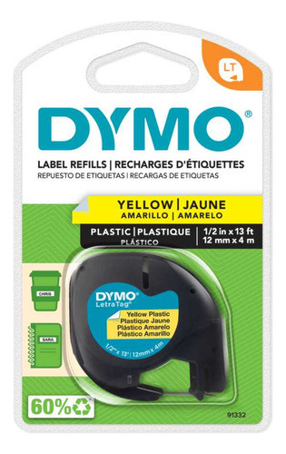 Fita Dymo 91332 Preto No Amarelo 12mm X 4mts 0