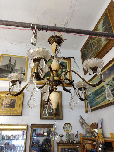 Araña Bronce Y Alabastro Con Caireles 5 Luces #4405 1