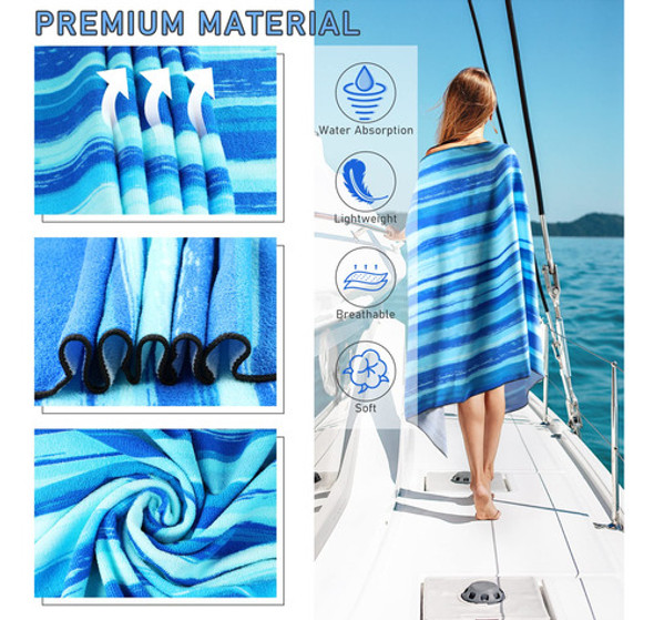 Toalla Playa Microfibra 120 X 220 Cm Deseño Franjas Azul 1