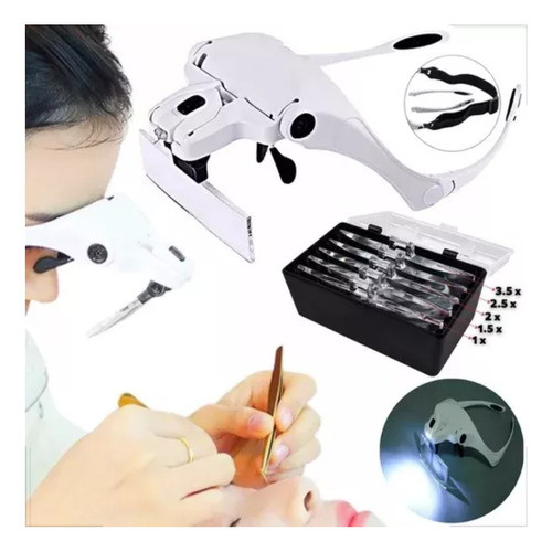 Gafas De Aumento Manos Libres Con Luz Y Lupa + 5 Lentes 0
