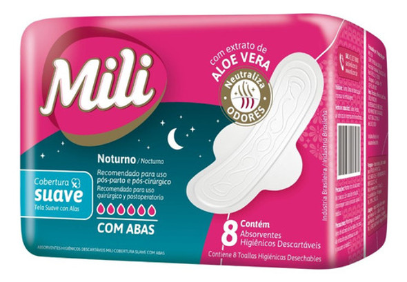 Pacote Absorvente Noturno Mili Fluxo Intenso Suave Abas 0