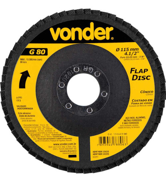 Disco De Desbaste/acabamento Cônico 4.1/2  G80 Vonder 0