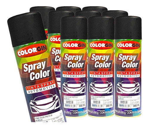 Tinta Spray Preto Semi Brilho Colorgin 300ml - 10 Unidades 0