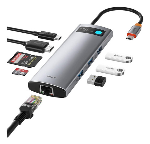 Baseus Estação De Ancoragem Usb C Adaptador 8 Em 1 Hdmi 4k 0
