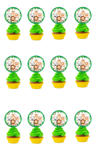 Pack 12 Toppers Para Cup Cake Animales Selva / Safari 0