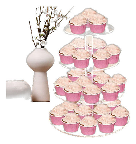 4 Nivel Acrílico Redondo Cupcake Stand Torre Boda Cumpleaños 0
