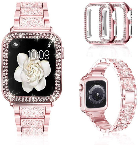 Correa Para Reloj Apple Watch Metalica/diamante, 2 Carcasas 0