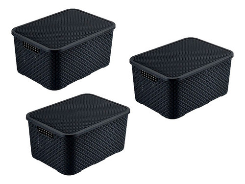 Caixas Organizadora Rattan 7 Litros C/ Tampa Preta Kit 8 Pçs 1