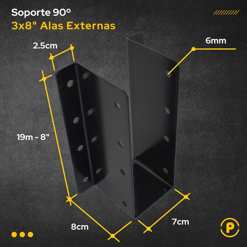 Soporte De Viga 3x8 + Tarugo 10mm + Tirafondo Tirante Madera 1