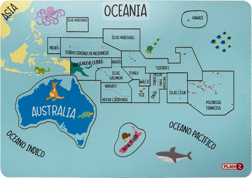 Rompecabezas Madera Encastre Mapa Oceania Didactico 16 Pzas 0