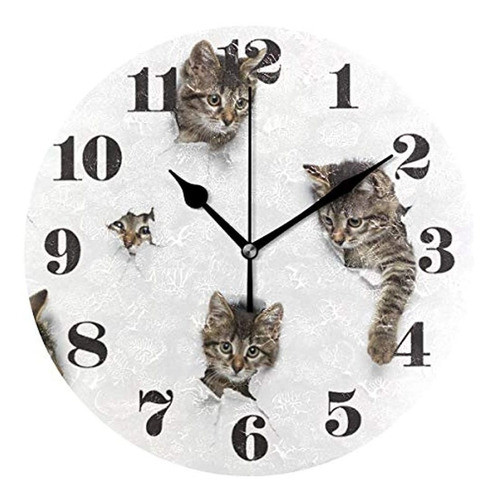 Senya Reloj De Pared Silencioso Sin Tictac, Gatos Redondos E 0