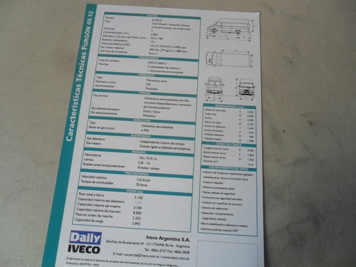 Folleto Publicitario Furgon Fiat Iveco Daily 2001 No Manual 1