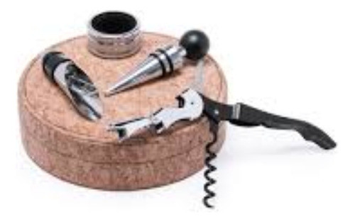 Set De Accesorios Para Vino 4pzas Con Caja Redonda De Corcho 1