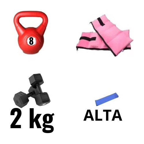Tobilleras3kg + Bandacircular+ Pesa Rusa 8kg+ Mancuernas 2kg 0