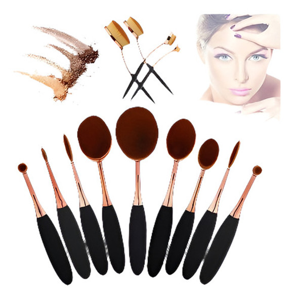 Pinceles De Maquillaje Profesional 10pcs Conjunto Fundación 0