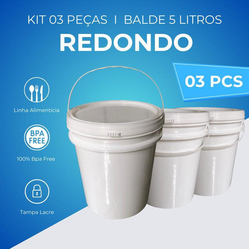 Balde 5l Para Ração De Animal 3 Pçs 1