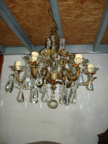 Araña De Bronce Maciza Antigua Con Caireles 6 Luces El Rodeo 0