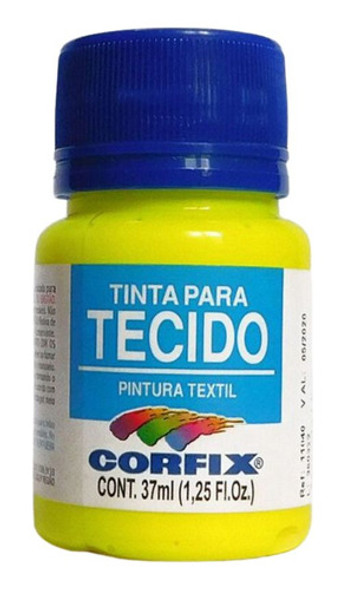Tinta P/ Tecido Fluorescente Corfix 1002 Amarelo Limao 37ml 0