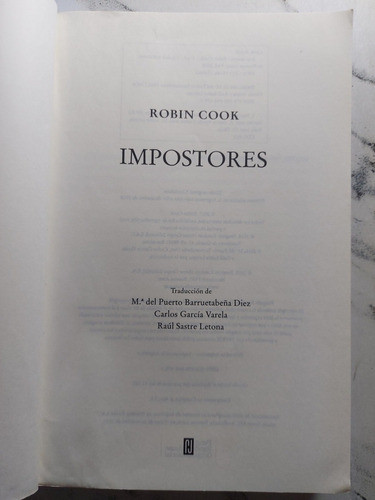 Antiguo Libro Impostores. Robin Cook. 52873. 1