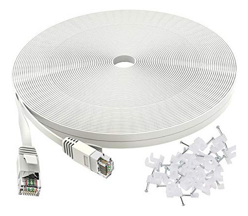 Cat 6 Ethernet Cable 200 Ft White Flat, Solid Internet Netwo 0