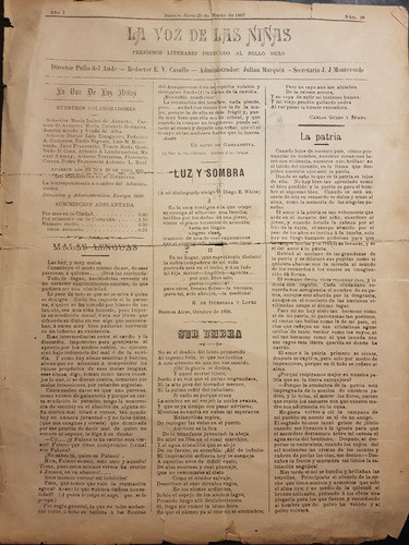 Antiguo Periódico Año 1897. La Voz De Las Niñas. 51576 0