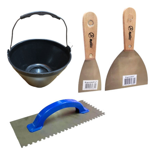 Combo Balde Albañil + 2 Espatulas Matezz + Llana Dentada 0