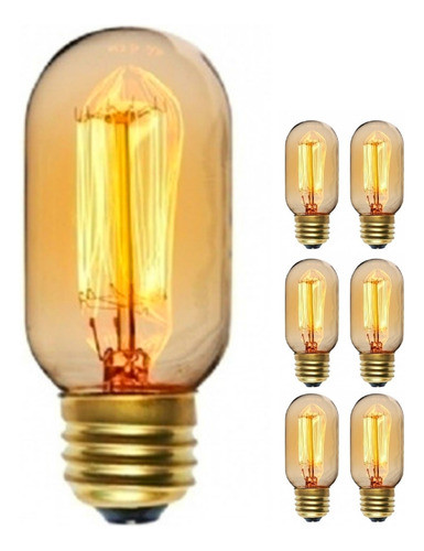 6 Lampadas Retro Vintage Filamento Carbono T45 40w 127 Âmbar 0