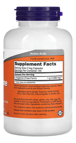 L-arginina 500mg Now Foods L-arginine 250cáps  +porta Caps 1