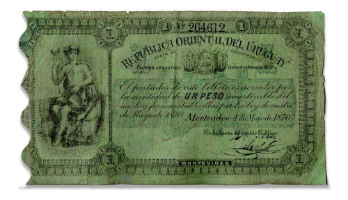 Numismatica Uruguay Junta Cred. Pub. 4/5/1870 Billete 1 Peso 0