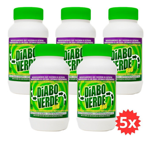 Kit 5 Diabo Verde Bio Para Pia Ralo Esgoto Fossa 150g 0