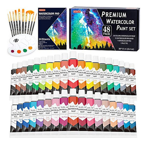 Paquete De 48 Pinturas De Acuarela, Shuttle Art 36 Colores D 0