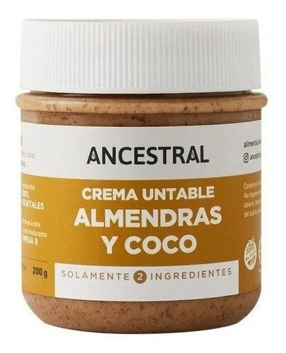 Crema De Almendras Y Coco Ancestral Untable Sin Tacc 200g X2 1