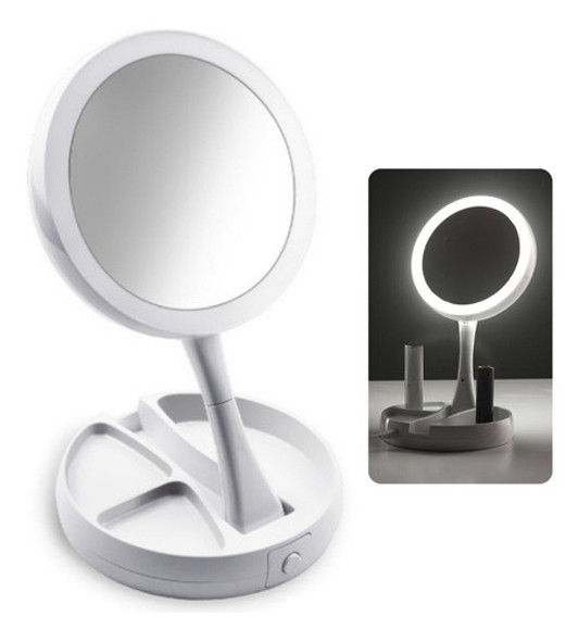 Espelho Dupla Face Camarim C/ Luz Led Aumenta 10x Maquiagem 0