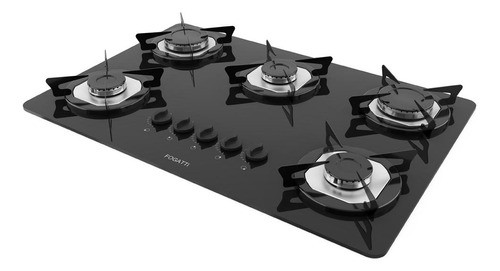 Cooktop Preto 5 Bocas Mesa Em Vidro Fogatti Inox 0