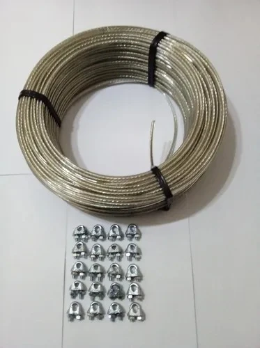 Cable Acero Forrado Pvc 3 Mm X 100 Mts + 20 Prensa Cable 1/8 0