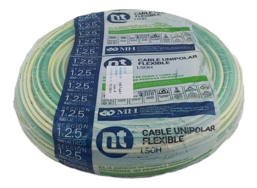 Cable Unipolar 2.5mm Libre Halogeno Verde Amarillo X100m 1