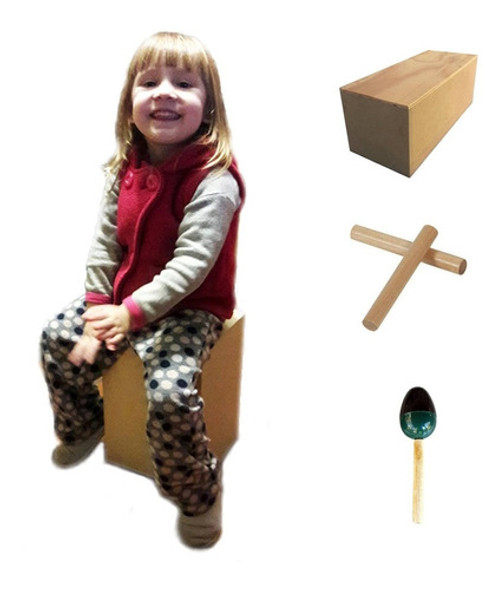 Cajón Peruano Infantil + Bongó + Claves + Maracas Psr 0