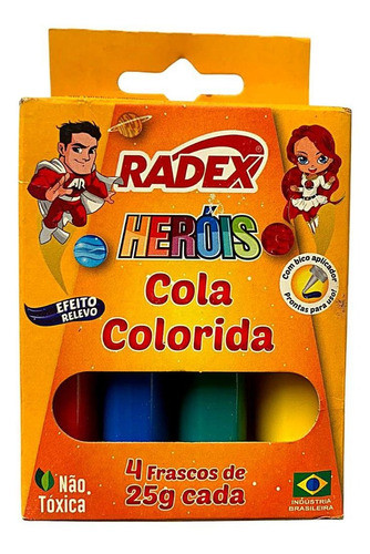 Cola Colorida Heróis 4 Frascos De 25g Cada - Radex 0